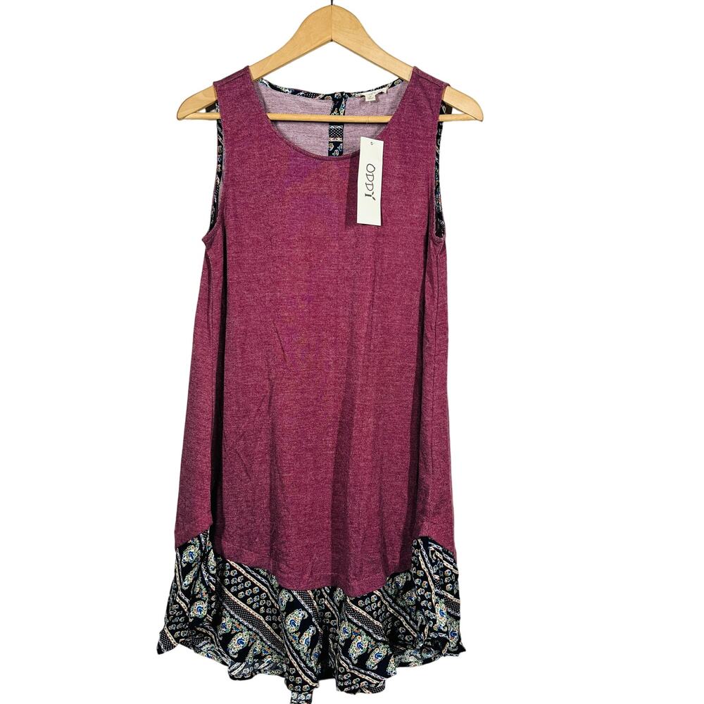 NEW! Oddi Knit Tank Dress Ruffle Trim Half Button Sleeveless Maroon Casual - S